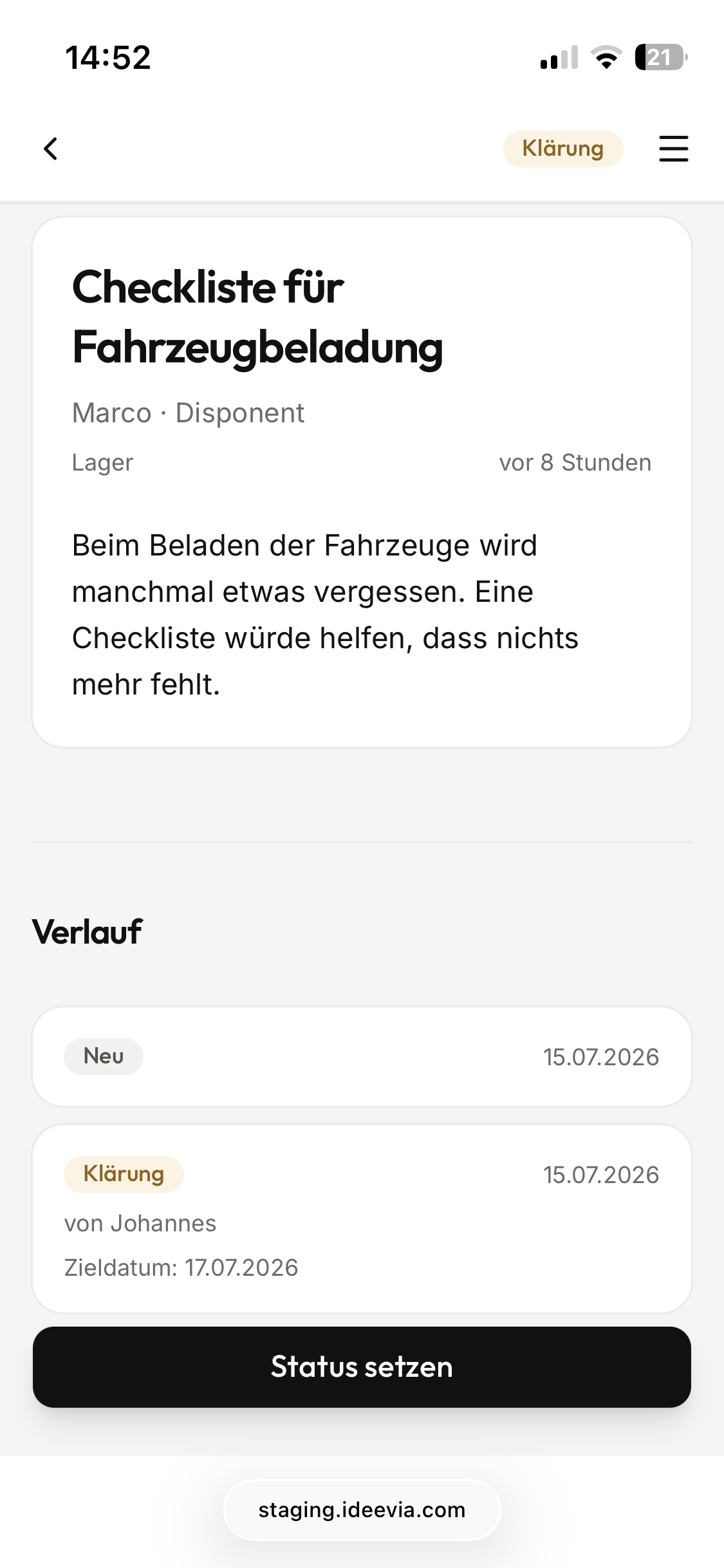 Detailansicht einer Idee mit Verlauf